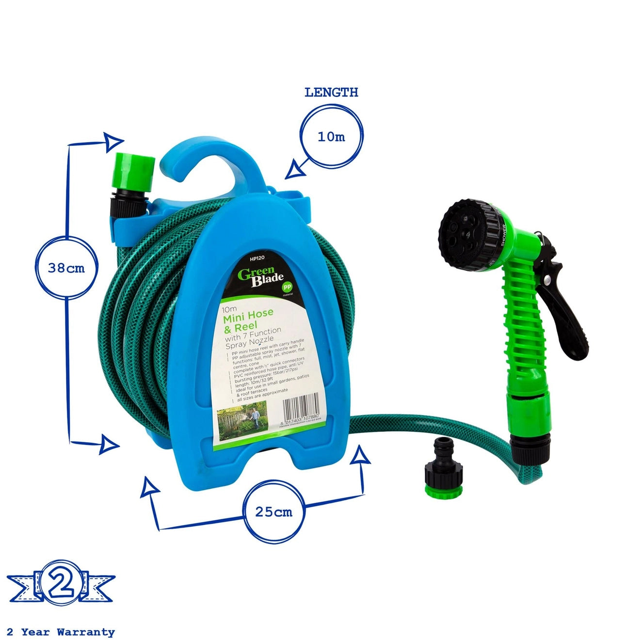 15m Flat Hose with Spray Gun - By Green Blade
