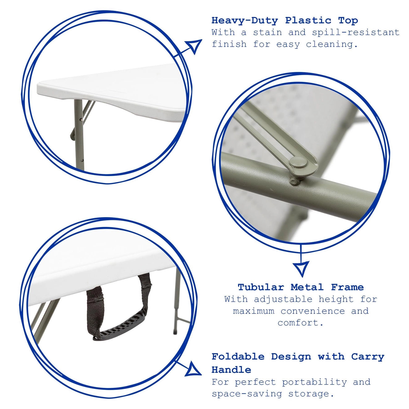 120cm (4ft) Height Adjustable Folding Trestle Table - By Harbour Housewares