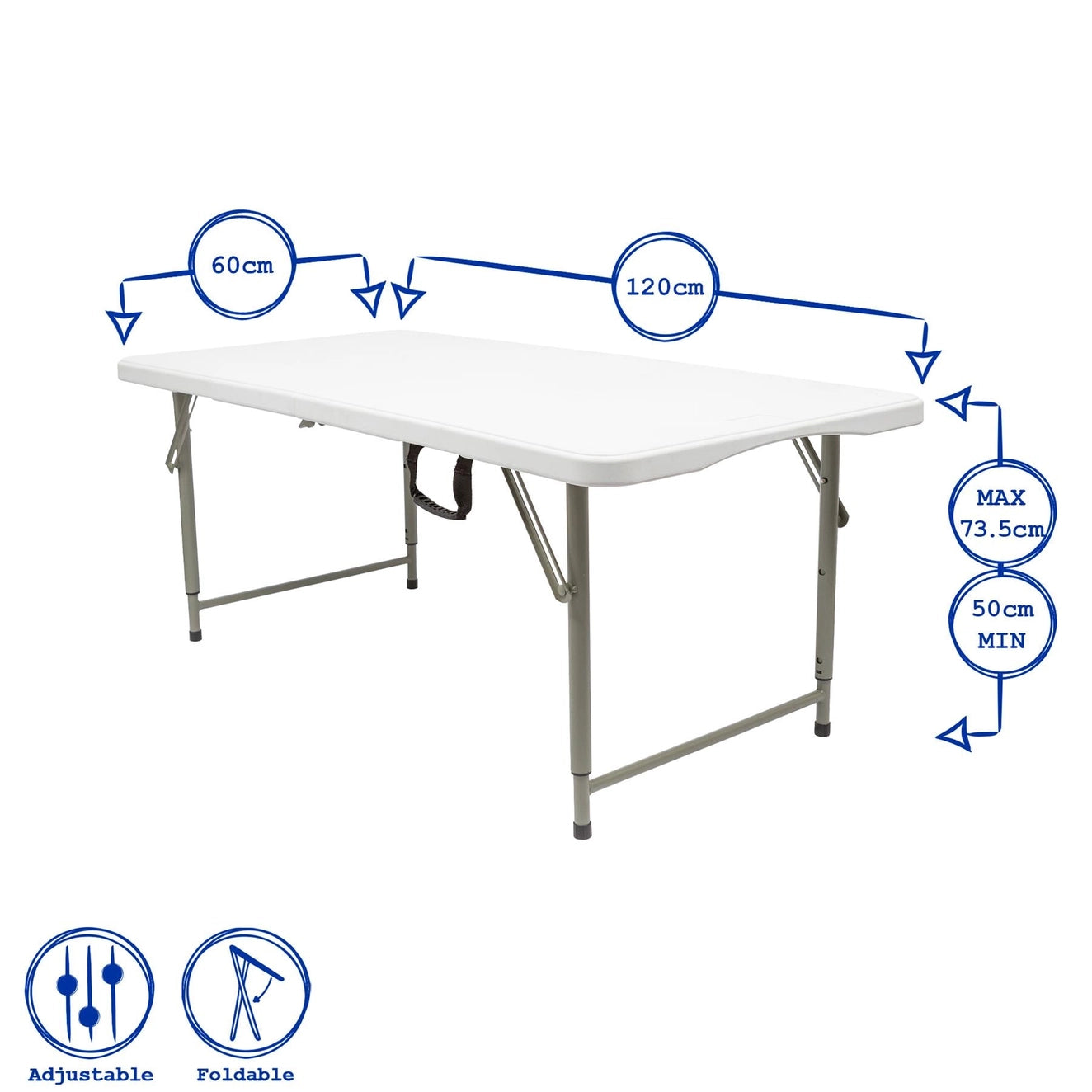 120cm (4ft) Height Adjustable Folding Trestle Table - By Harbour Housewares