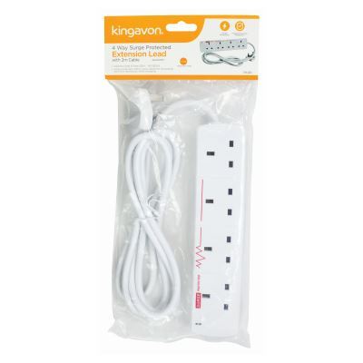 4-Way Surge Protected Extension Lead with 2m Cable - By King