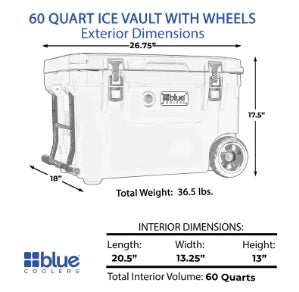 60 Quart Ice Vault Roto-Molded Cooler with Wheels