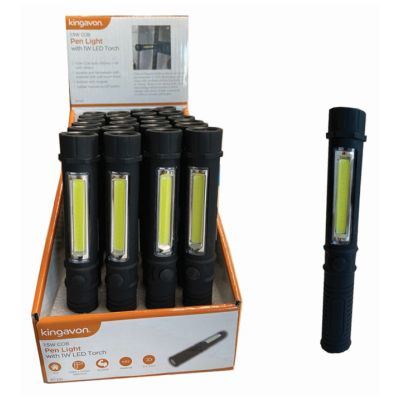 Lampe stylo en plastique Cob noire 1,5 W avec torche LED 1 W - Par Kingavon