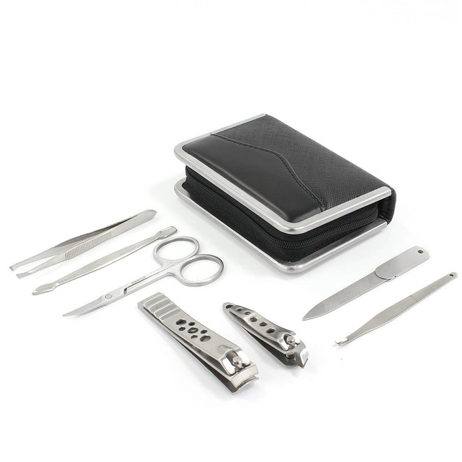 Coffret de manucure Saffiano noir de taille moyenne