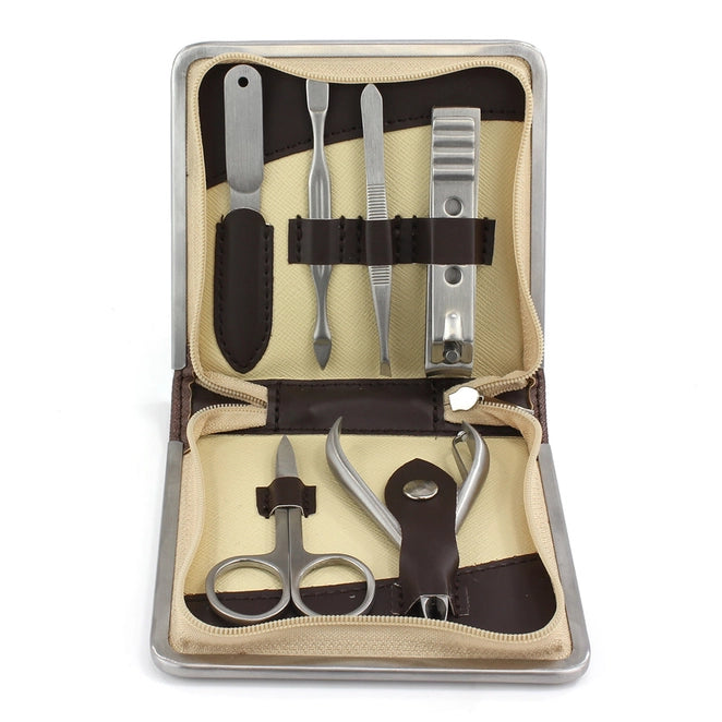 Coffret de manucure grand format Saffiano marron