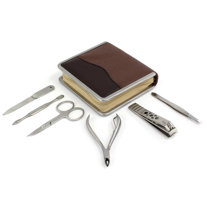 Coffret de manucure grand format Saffiano marron