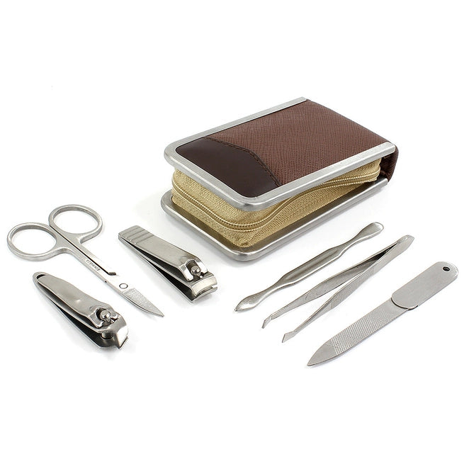 Coffret de manucure Saffiano marron (petit)