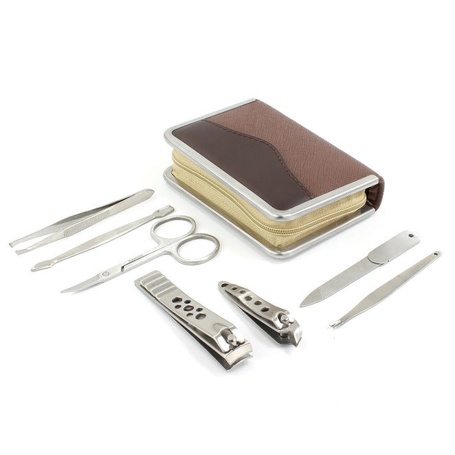 Coffret de manucure marron Saffiano de taille moyenne