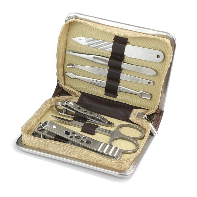 Coffret de manucure marron Saffiano de taille moyenne