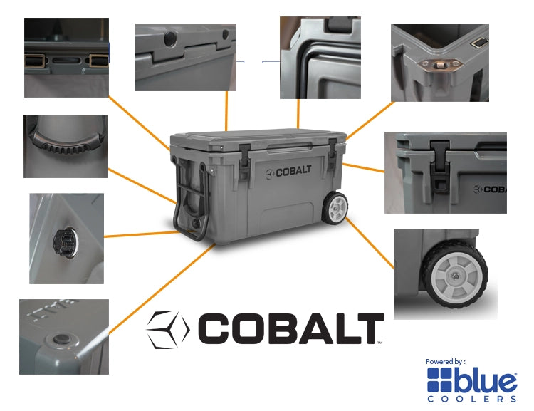 Glacière super-réfrigérée Cobalt 55 pintes avec roulettes, moulée par rotation