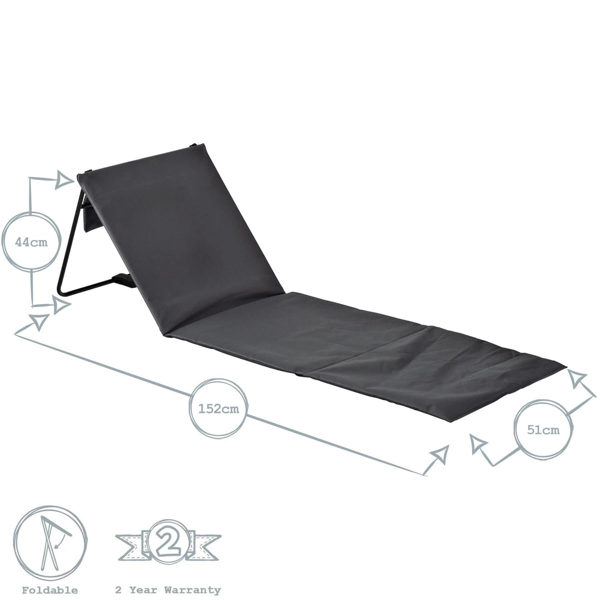 Folding Beach Lounger - Grey