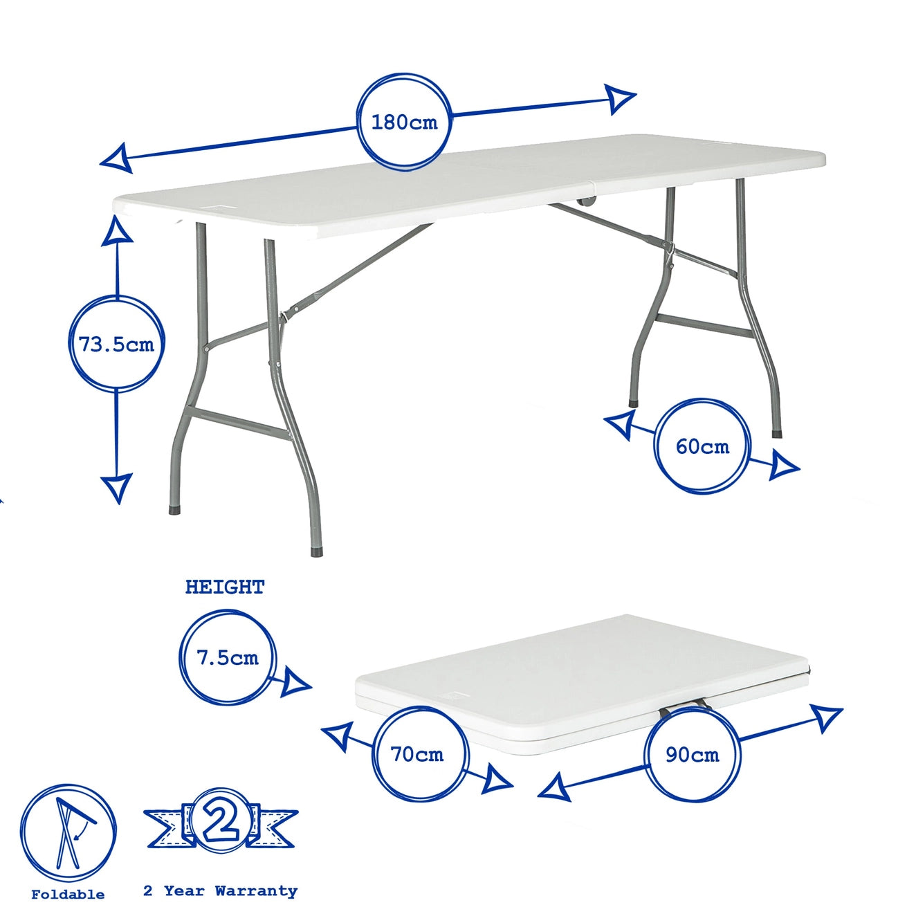 Harbour Housewares Rectangle Trestle Folding Table - 6"ft