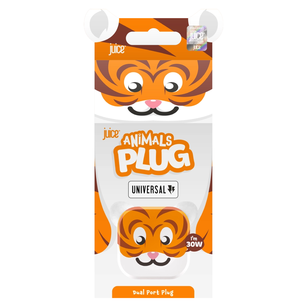 Juice Animals 30W Dual Port Usb-A/C Pd Plug - Tiger