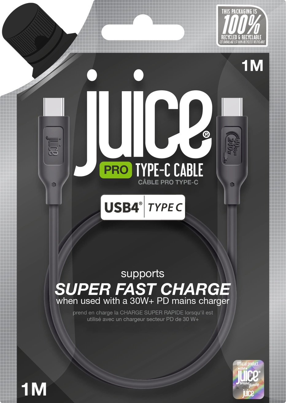 Juice USB4 Type-C To Type-C Charging and Display Cable 1m (Black)