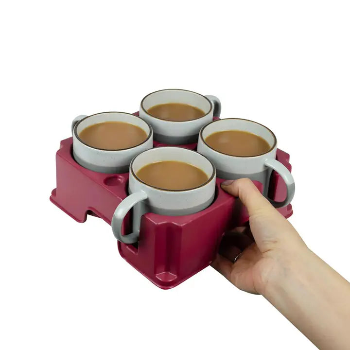 Plateau rouge pour transporter des mugs, des tasses et des bouteilles