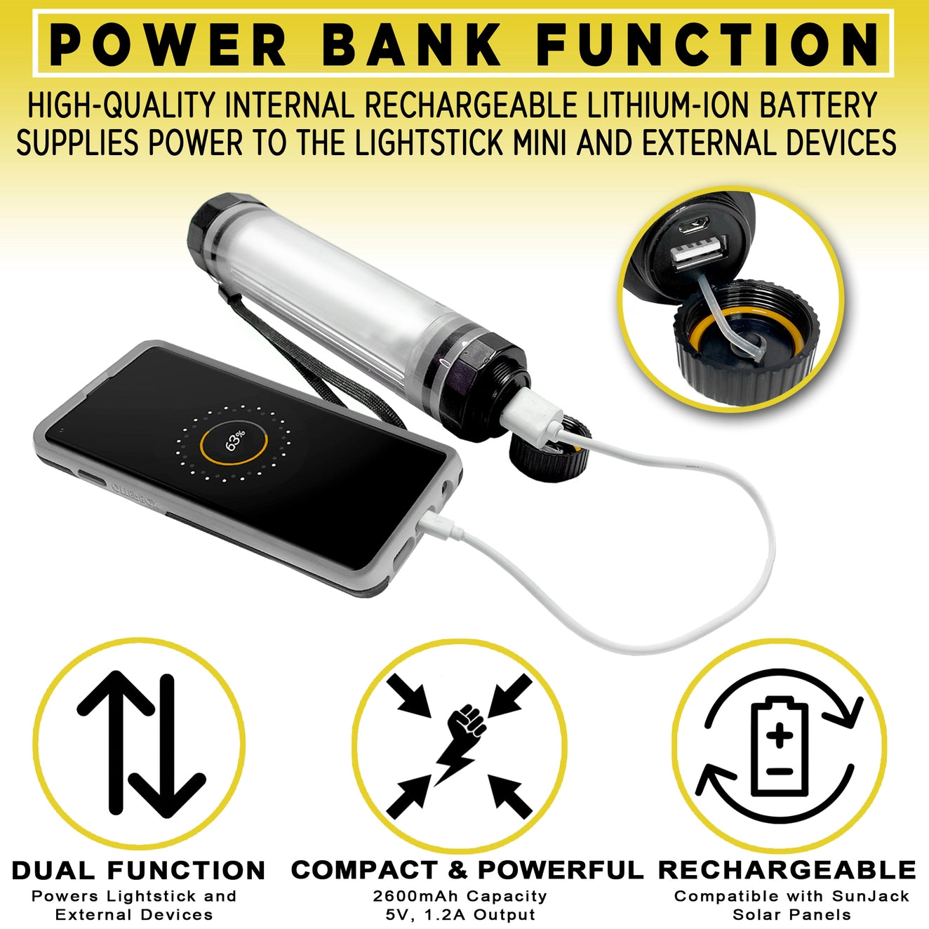 Mini bâton lumineux étanche SunJack avec batterie externe