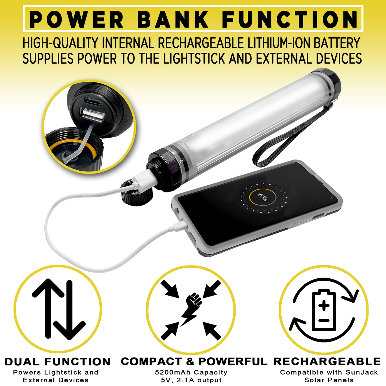 Bâton lumineux étanche SunJack avec batterie externe (10,5")