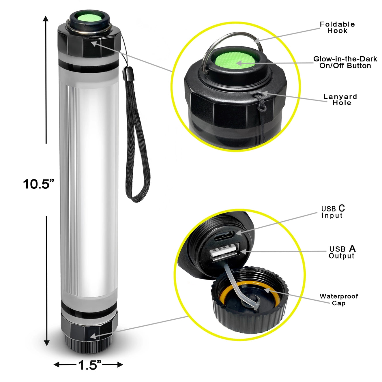 Bâton lumineux étanche SunJack avec batterie externe (10,5")
