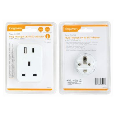 Adaptateur de voyage Royaume-Uni vers Europe avec 2 ports USB – Par Kingavon