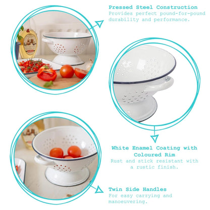 23.5cm White Enamel Colander