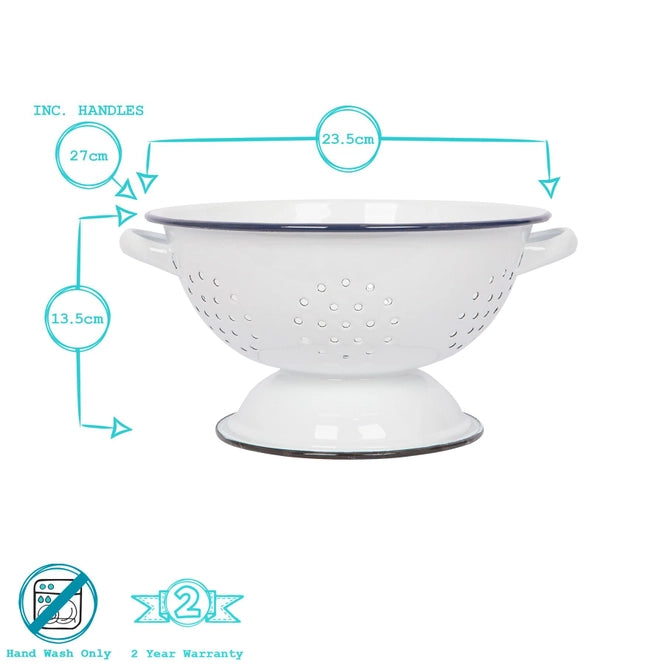 23.5cm White Enamel Colander