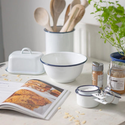 2pc White Enamel Mixing Bowl Set