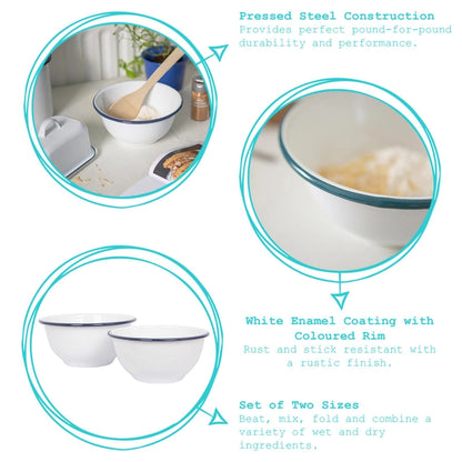 2pc White Enamel Mixing Bowl Set