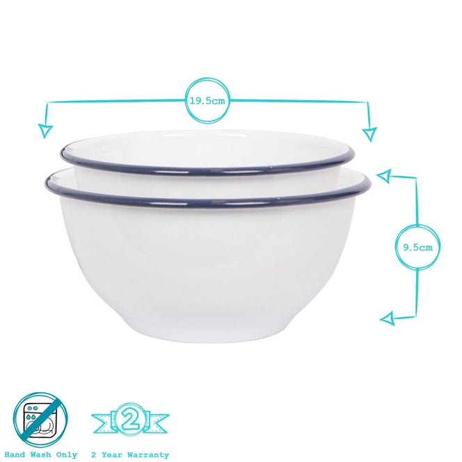 2pc White Enamel Mixing Bowl Set