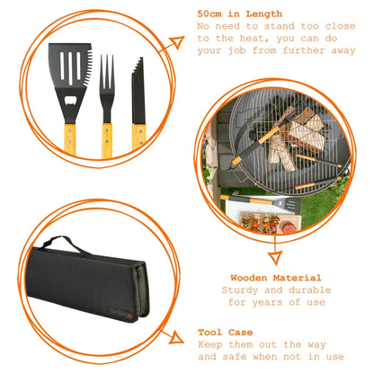 3pc Wooden Bbq Tool Set