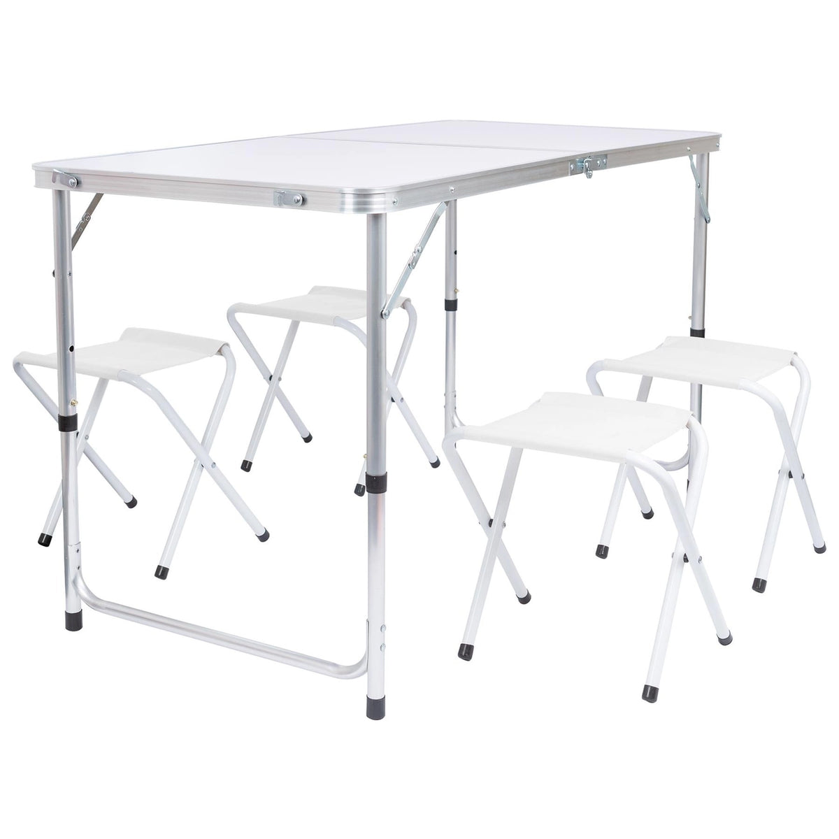 5 Piece Height Adjustable Folding Picnic Table & Chairs Set (White)