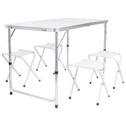 5 Piece Height Adjustable Folding Picnic Table & Chairs Set (White)
