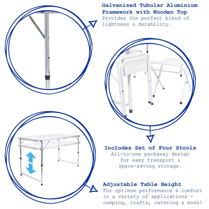 5 Piece Height Adjustable Folding Picnic Table & Chairs Set (White)