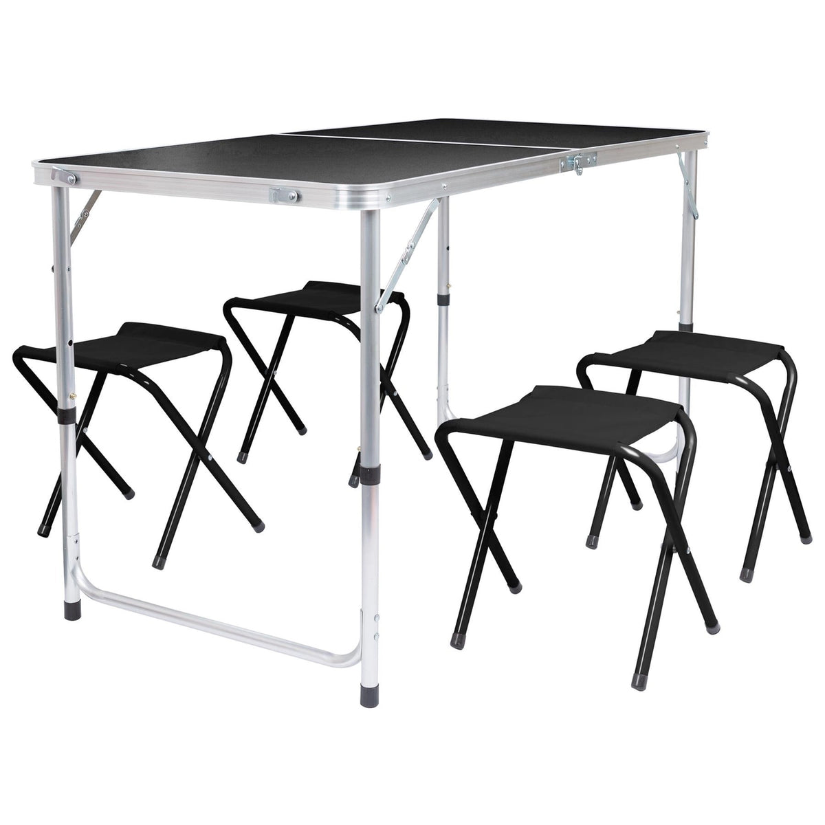 5 Piece Height Adjustable Folding Picnic Table & Chairs Set (Black)