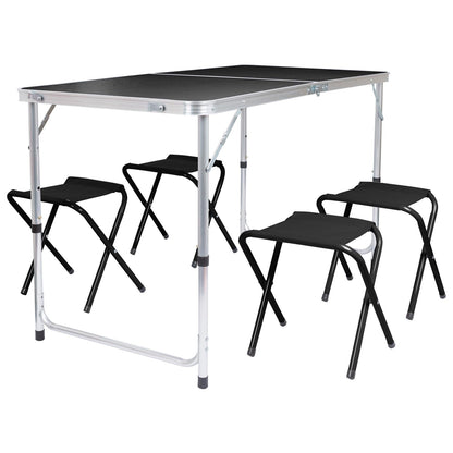 5 Piece Height Adjustable Folding Picnic Table & Chairs Set (Black)