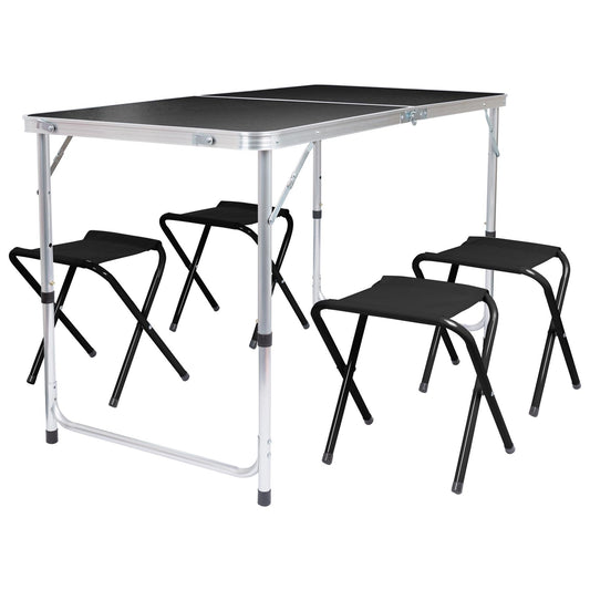 5 Piece Height Adjustable Folding Picnic Table & Chairs Set (Black)