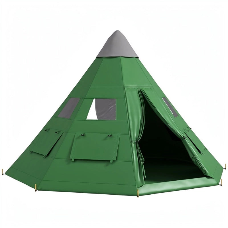 6-man Tipi Tent - Green, 2.6 M Height, Polyester Spacious Group Tent with Carry Bag