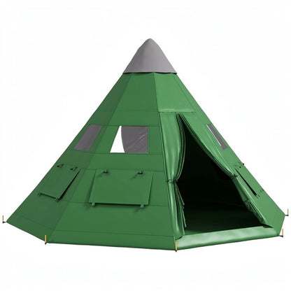 6-man Tipi Tent - Green, 2.6 M Height, Polyester Spacious Group Tent with Carry Bag