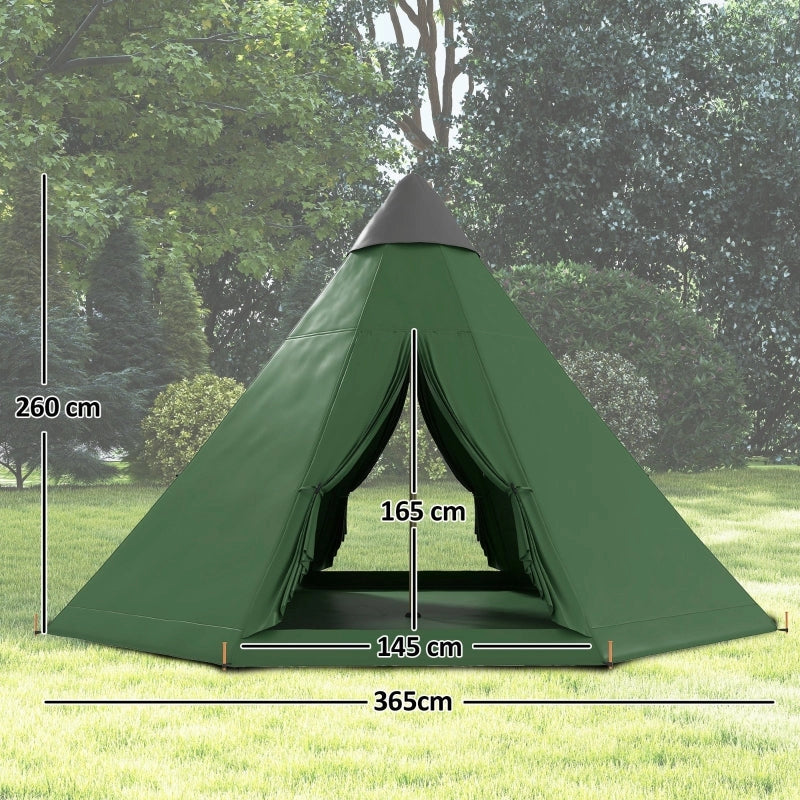 6-man Tipi Tent - Green, 2.6 M Height, Polyester Spacious Group Tent with Carry Bag