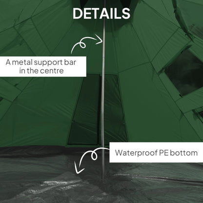 6-man Tipi Tent - Green, 2.6 M Height, Polyester Spacious Group Tent with Carry Bag