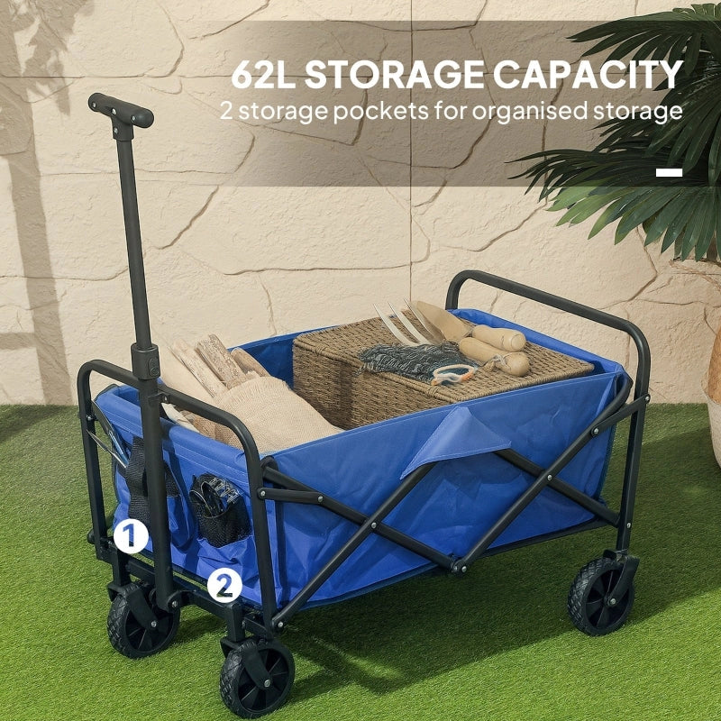 Folding Festival Trolley 62L Heavy Duty Wagon, (Blue)