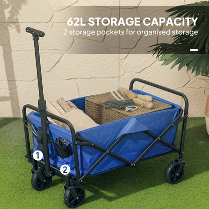 Folding Festival Trolley 62L Heavy Duty Wagon, (Blue)