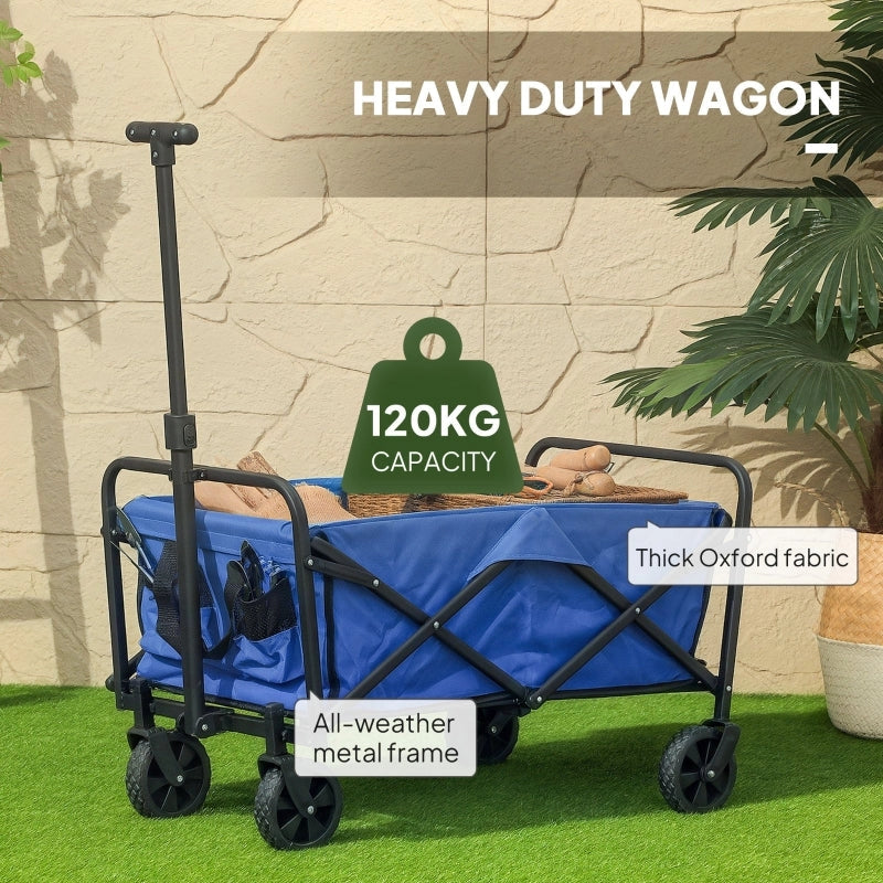 Folding Festival Trolley 62L Heavy Duty Wagon, (Blue)