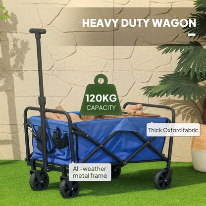 Folding Festival Trolley 62L Heavy Duty Wagon, (Blue)