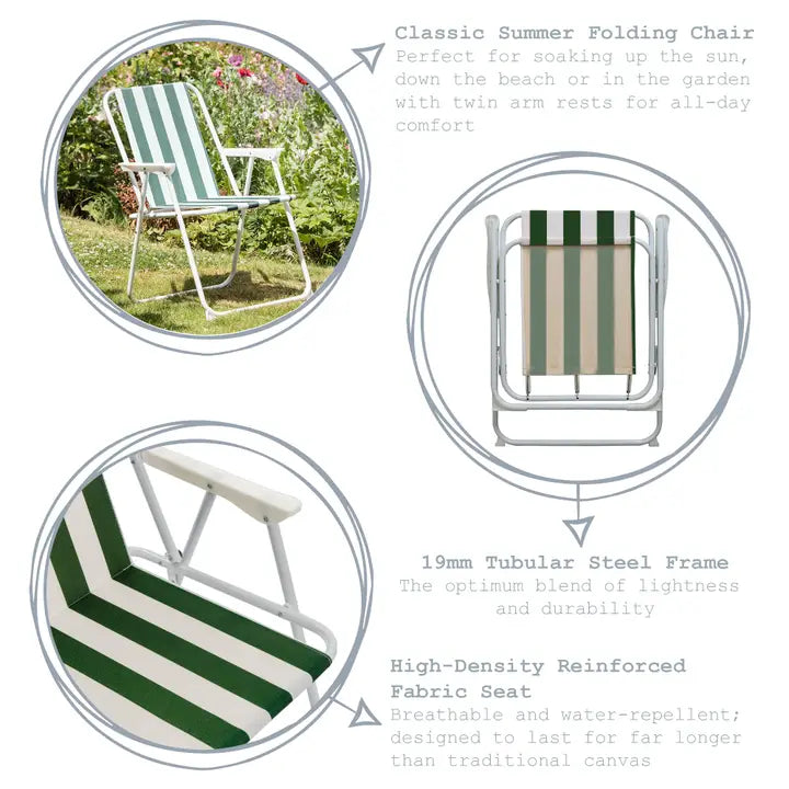 Harbour Housewares Folding Garden Armchair (Green & White)