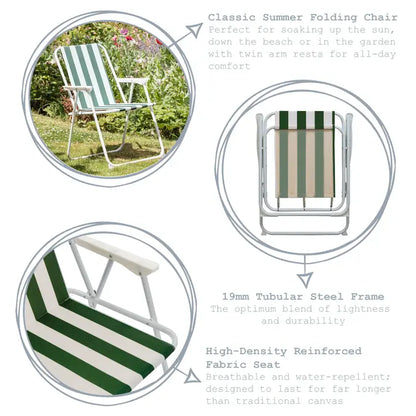 Harbour Housewares Folding Garden Armchair (Green & White)