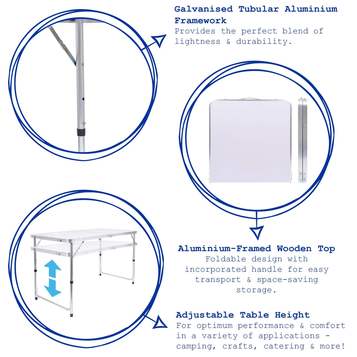 Height Adjustable Folding Picnic Table - 120cm (4ft)