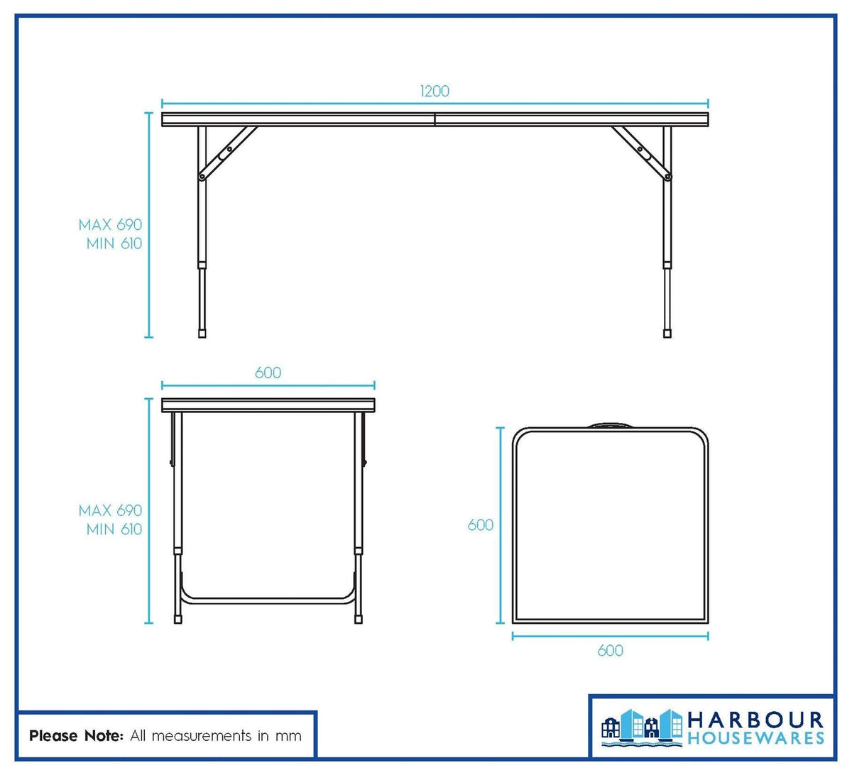 Height Adjustable Folding Picnic Table - 120cm (4ft)