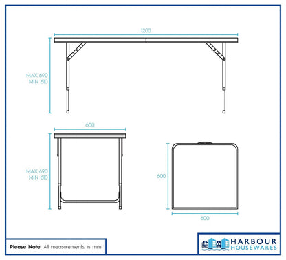 Height Adjustable Folding Picnic Table - 120cm (4ft)