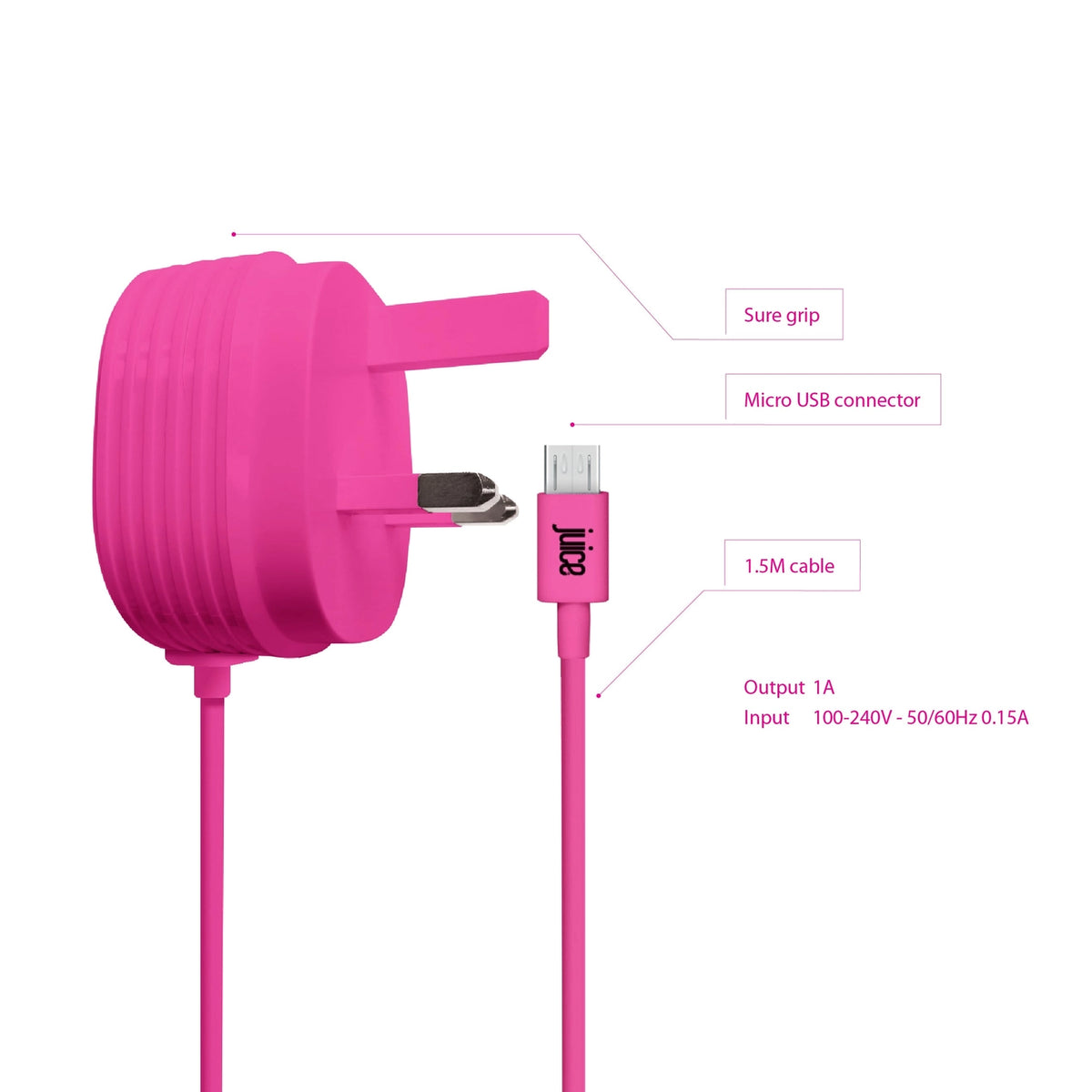Juice 1 Amp Coppafeel Micro Usb Mains Charger with Integrated Cable