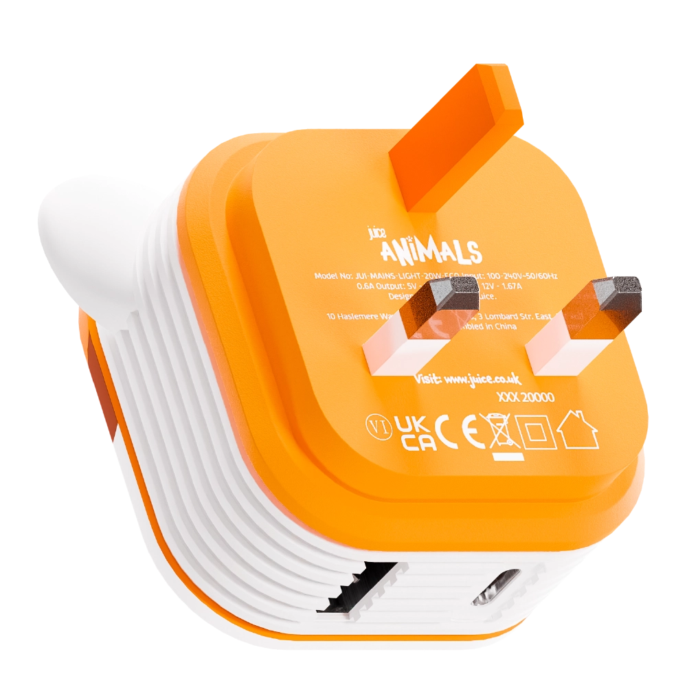 Juice Animals 30W Dual Port Usb-A/C Pd Plug - Tiger