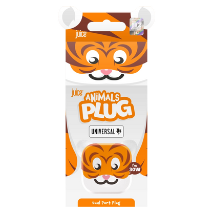 Juice Animals 30W Dual Port Usb-A/C Pd Plug - Tiger